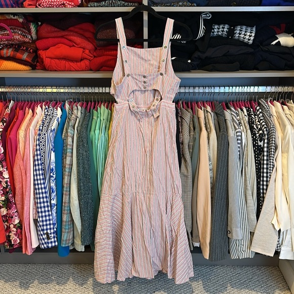Tibi pink/white/black striped bib back cut out snap closure dress size 2 - Picture 3 of 4